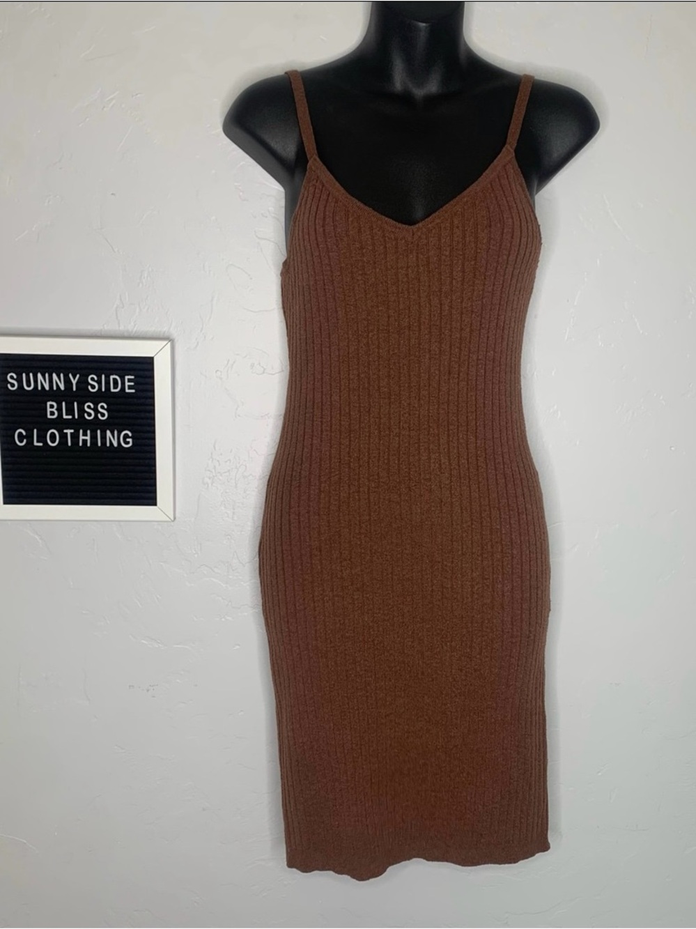 7 For All Mankind Brown Ribbed V Neck Mini Dress XS Spaghetti Strap